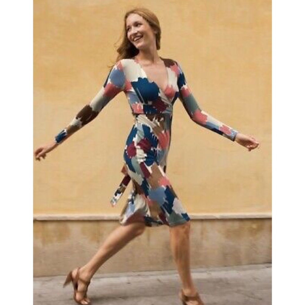Boden Elena Fixed Wrap Abstract Print Jersey Dress 10